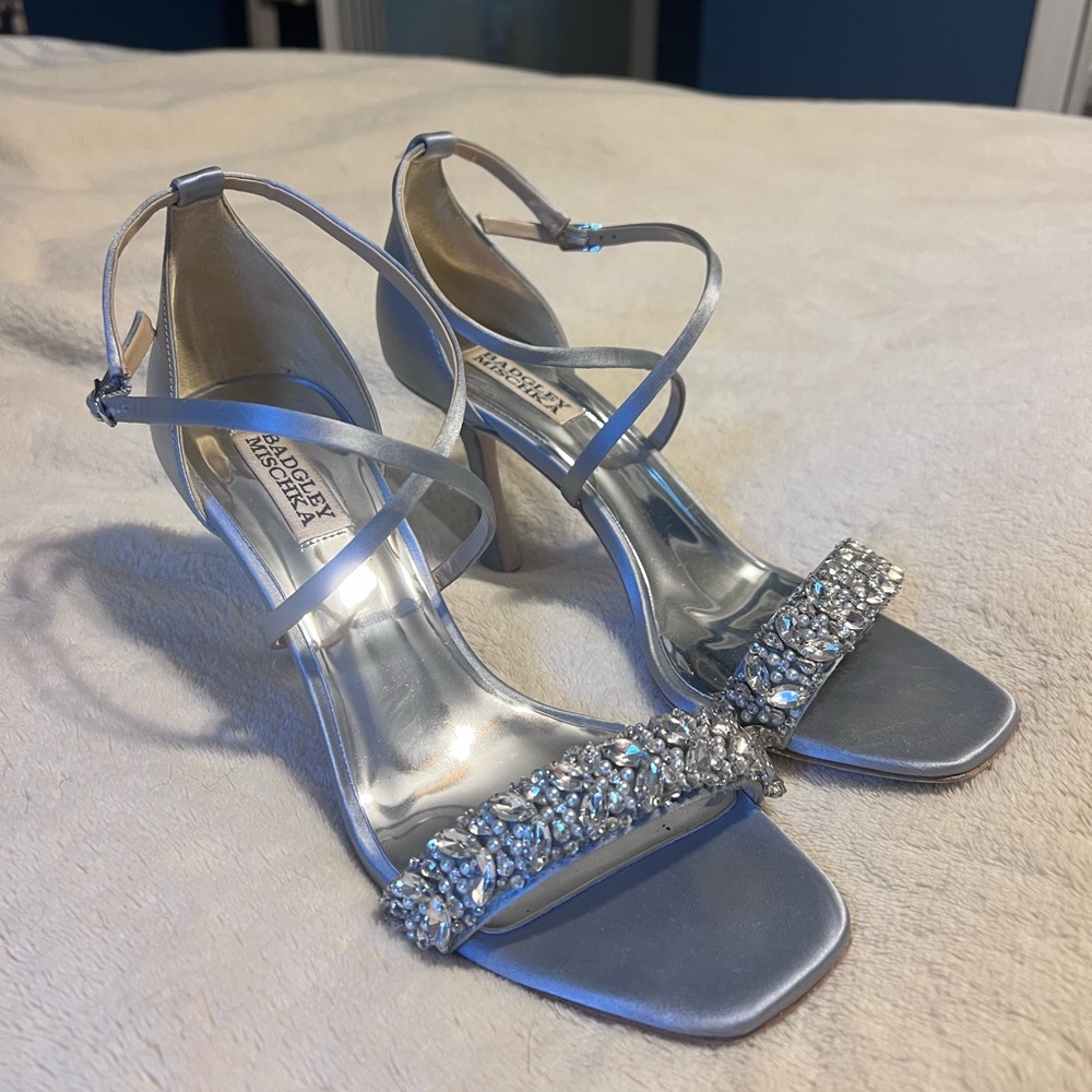 Badgley Mischka Blue Strappy Sequined Heels